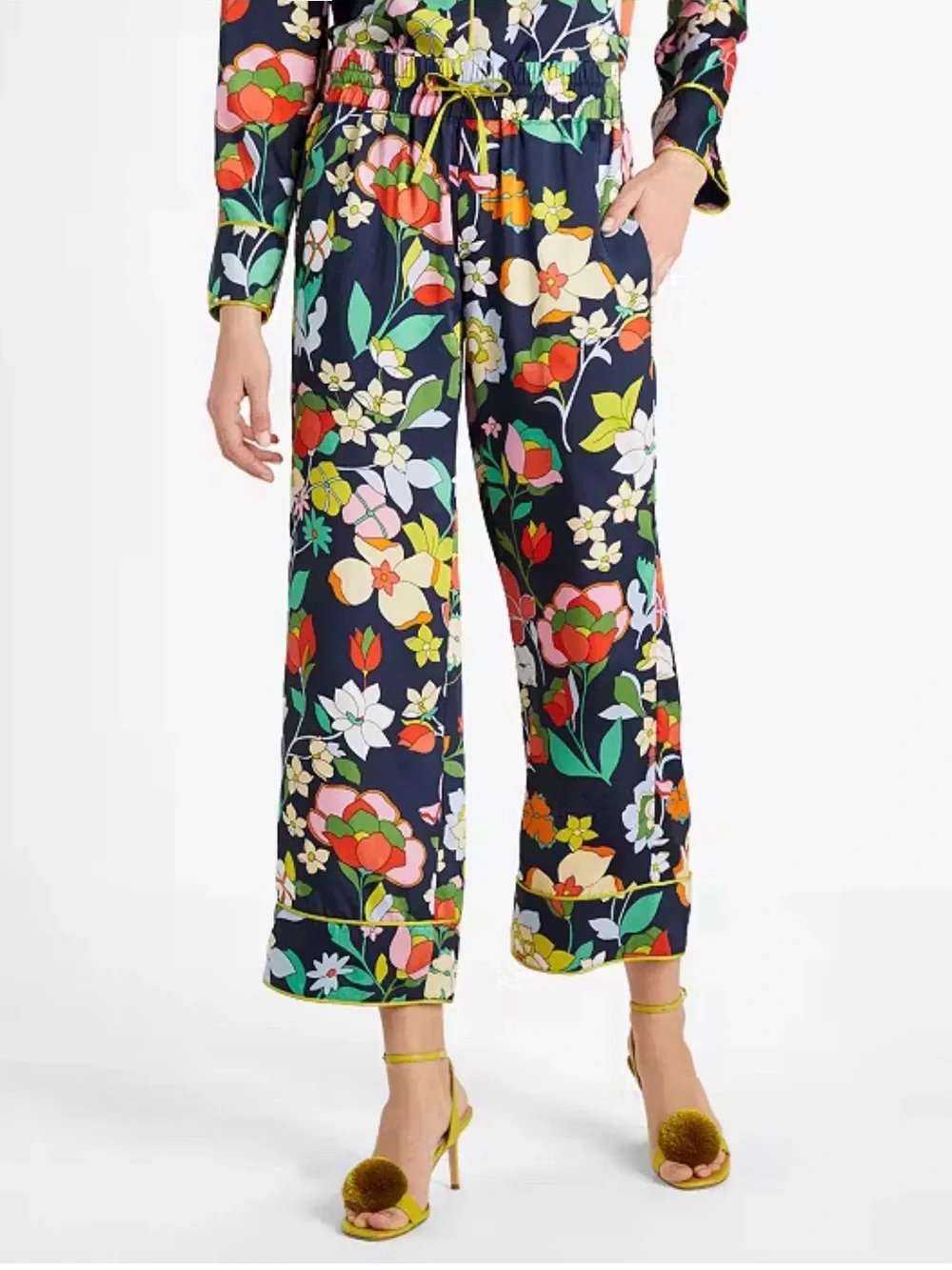 kate spade Flower Bed Twill Navy Floral Wide-Leg Pajama-Style Pants (NWT XL)